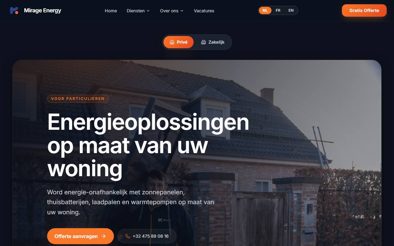Website van Mirage Energy — BusyShark Agency
